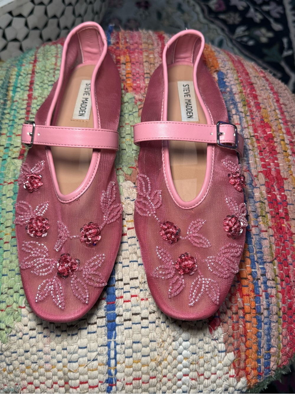 🌸 MOST WANTED Steve Madden Pink Dreaming Beaded Mary Jane Flats 🌸 - Picture 3 of 9